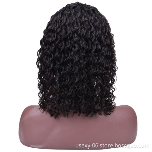 Wholesale Raw Indian Human Hair Virgin Deep Curly Wave Side Part Short Lace Front Closure Bob Wig For Black Women